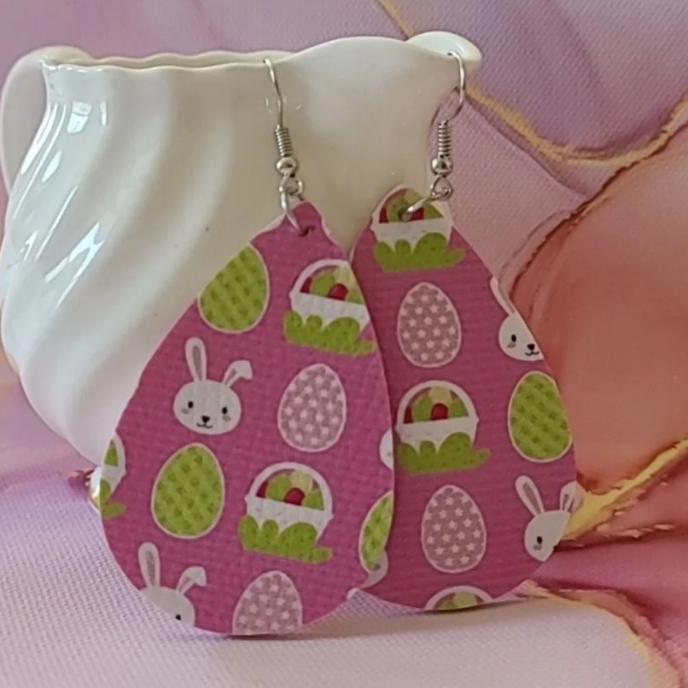 Easter Faux Leather Teardrop Earrings